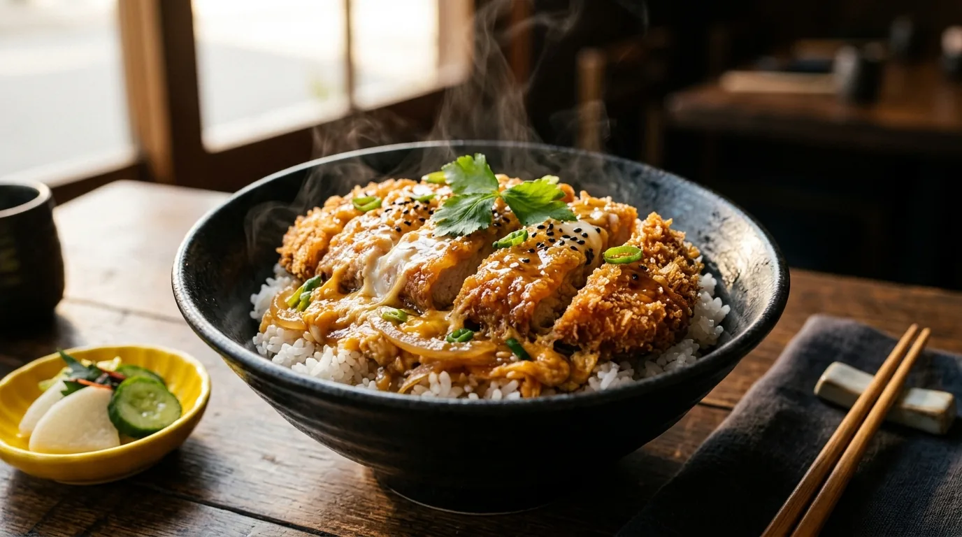 AI補正後の美しいカツ丼の料理写真